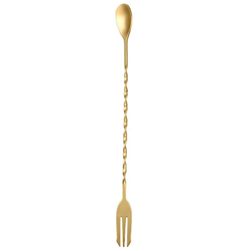 CHEFCO,BPS-32G,12.5 " Extra Long Handle Drink Stirrer, Stainless Steel Bar Cocktail Mixing Spoons with Round Base for Stirring, Gold