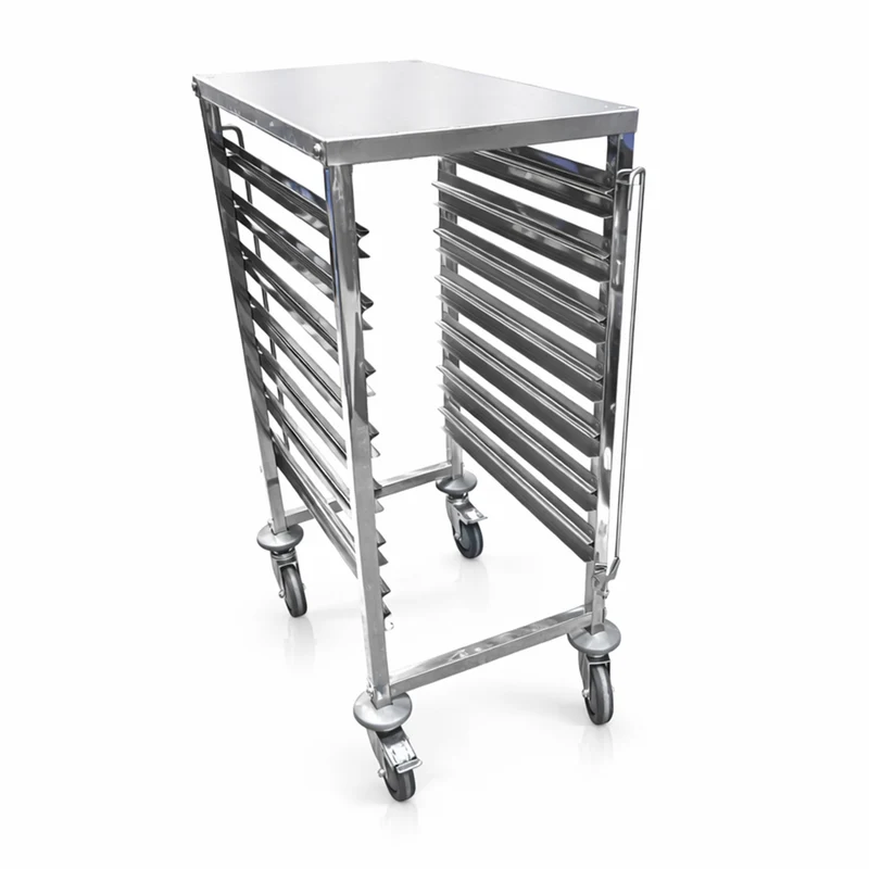 7-Tiered Stainless Steel Steam Pan Rack with Brakes & Work Surface (SGNR-7)