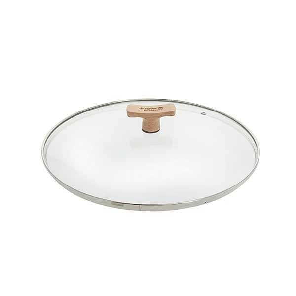 Couvercle verre 32 cm bouton bois de hêtre De Buyer