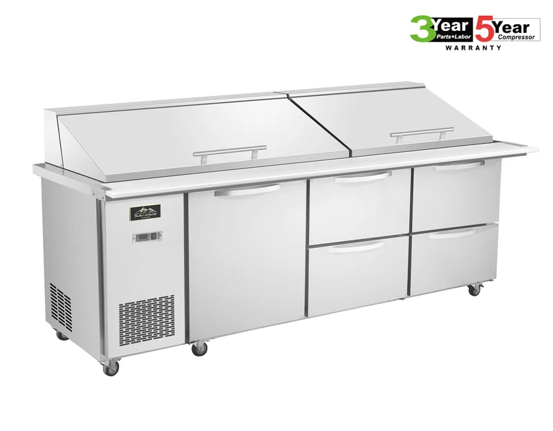Sub-equip, 96" Mega Top Cooler Salad and Sandwich Prep Table With Side Mounted Compressor + 4 Drawers