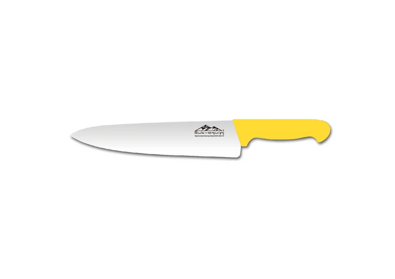 Sub-Equip,KFC-101Y, 10" High Carbon German Steel X50CrMoV15 Alloy Cooks Knife with Yellow Handle