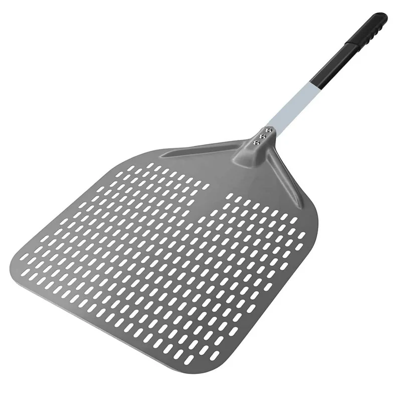 Perforated Pizza Peel:Hard Anodized Aluminum Pizza Spatula with Silicone Handle, Professional Large Pizza Turning Peel, Pizza Paddle