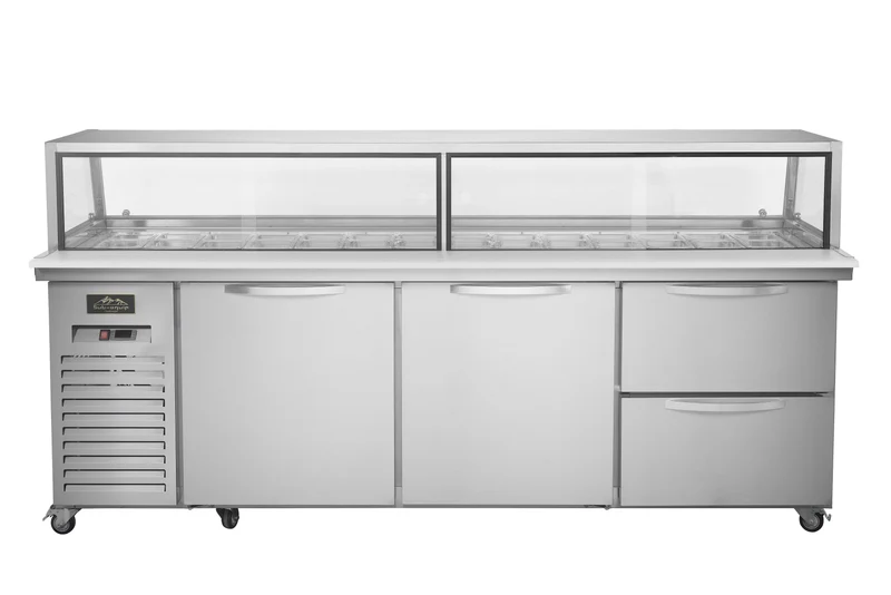 Sub-equip CUSC-96G-2D, 96" 2 Door Sandwich Prep Table with Sneeze Guard and 2 Drawers