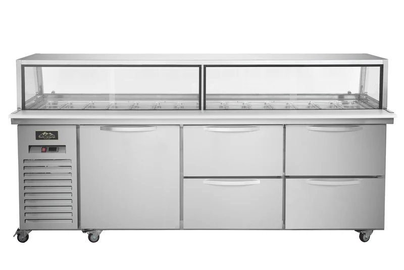 Sub-equip CUSC-96G-4D, 96" 1 Door Sandwich Prep Table with Sneeze Guard and 4 Drawers
