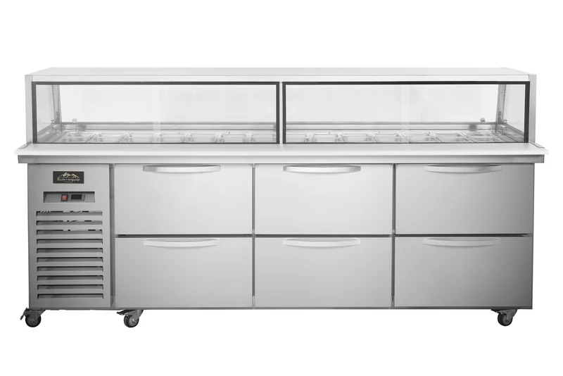 Sub-equip CUSC-96G-6D, 96" Sandwich Prep Table with Sneeze Guard and 6 Drawers