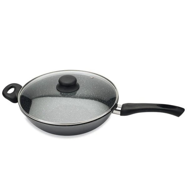 Wok revêtement Dur comme la pierre 28 cm et couvercle en verre Mathon