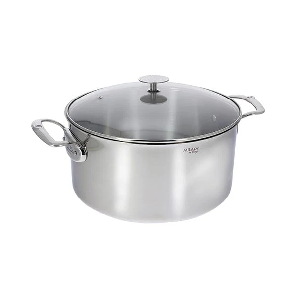 Faitout inox Milady avec couvercle en verre 28 cm 8 L De Buyer