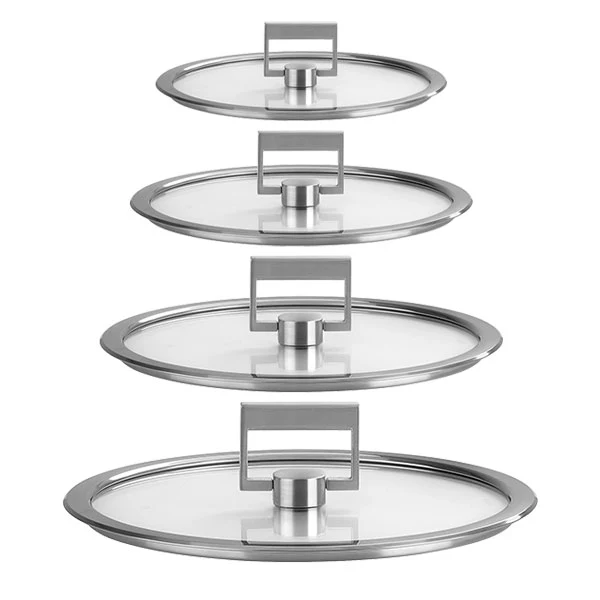 Set 4 couvercles en verre poignée carrée Strate 14, 16, 18 et 20 cm Cristel