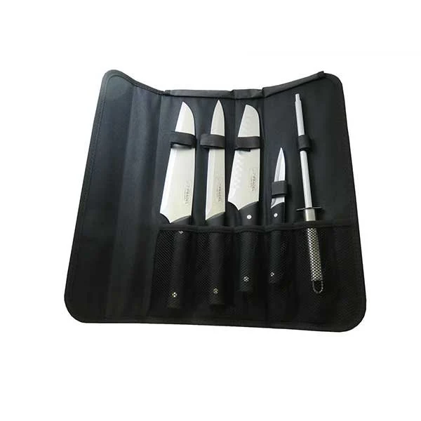 Sacoche 4 couteaux de cuisine et fusil à aiguiser manche noir Pradel Jean Dubost