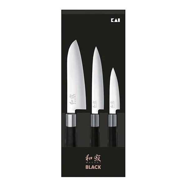 Set 3 couteaux 10 cm,15 cm,18 cm Wasabi Black Kai