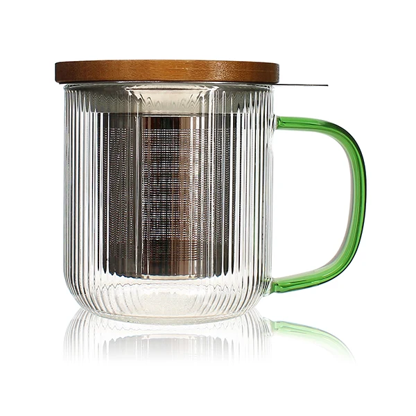 Tisanière mug Karl en verre borosilicate anse verte 300 ml Ogo