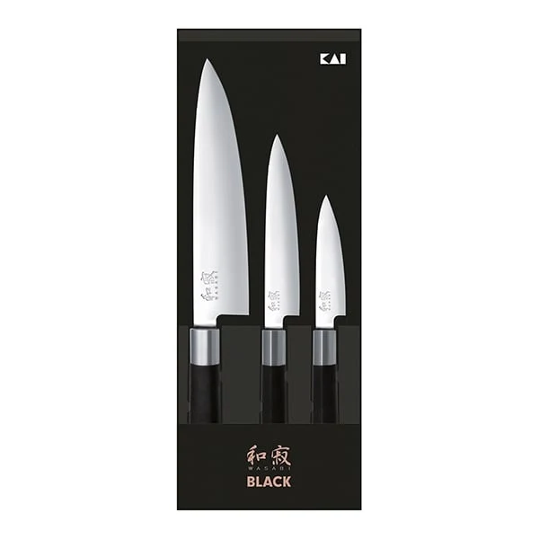 Set 3 couteaux 10 cm,15 cm, 20 cm Wasabi Black Kai