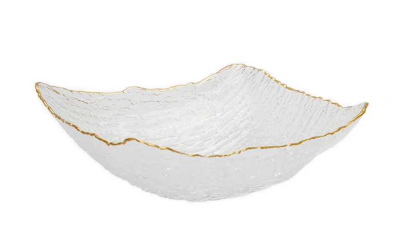 Classic Touch Square Salad Bowl, Gold Rim