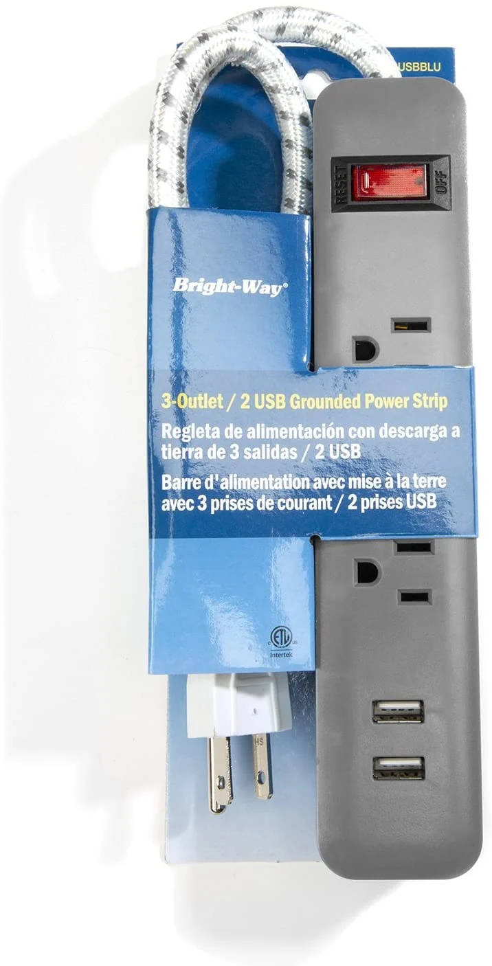 Bright-Way 3 Outlet, 2 USB Strip - Grey