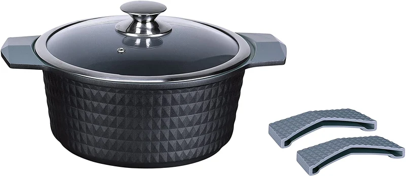 Imperial Ceramic Coated Stockpot, (3QT, 5QT, 10QT) Black Diamond Cut, Glass Cover COOKPOT