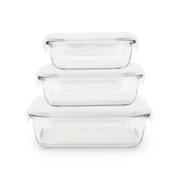 3 boîtes rectangulaires en verre 400, 650 et 1000 ml Pebbly