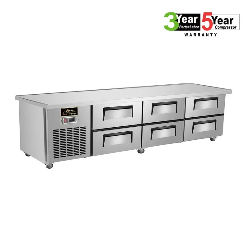 Sub-equip CCB-96-6D, 98" stainless steel Refrigerated Chef Base with 6 Drawers