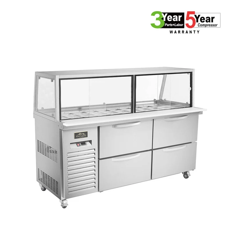 Sub-equip, CUSC-60G-4D, 60"Prep Table Refrigerator with Sneeze Glass - 4 Drawers