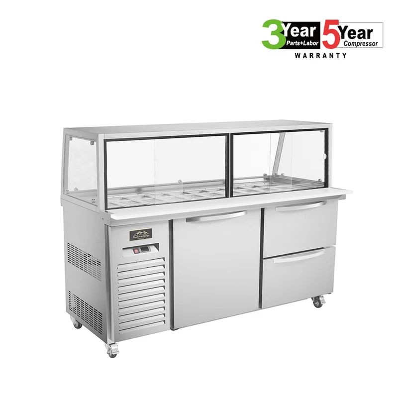 Sub-equip, CUSC-72G-2D, 72"Prep Table Refrigerator with Sneeze Glass- 1 Door and 2 Drawers