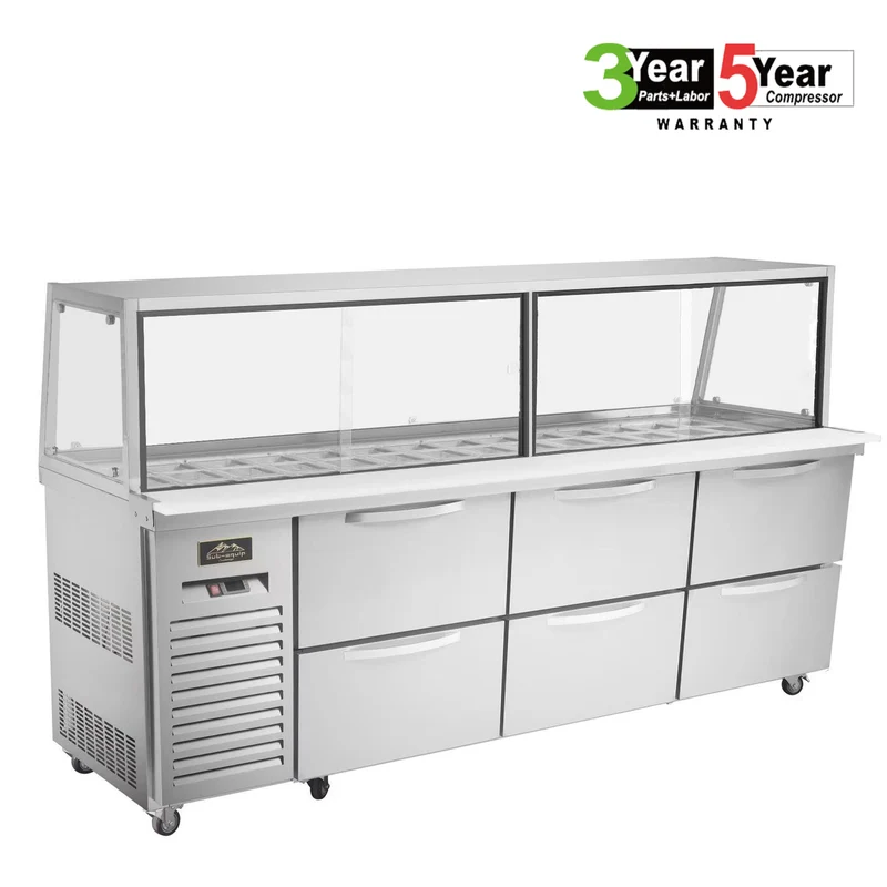 Sub-equip, CUSC-84G-6D, 84"Prep Table Refrigerator with Sneeze Glass - 6 Drawers