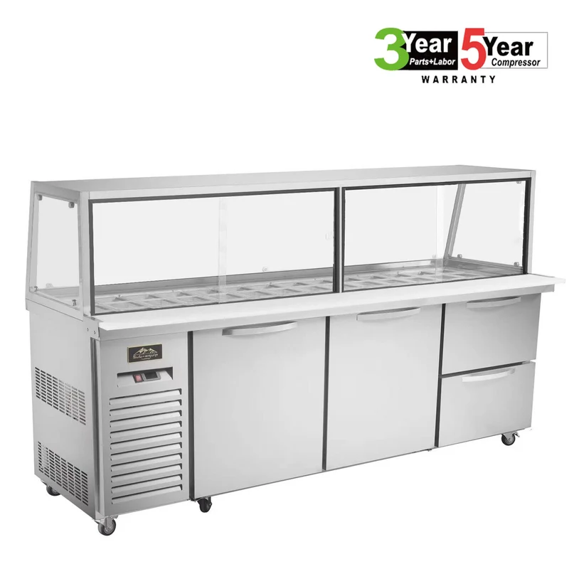 Sub-equip, CUSC-96G-2D, 96"Prep Table Refrigerator with Sneeze Glass, 2 Doors and 2 Drawers