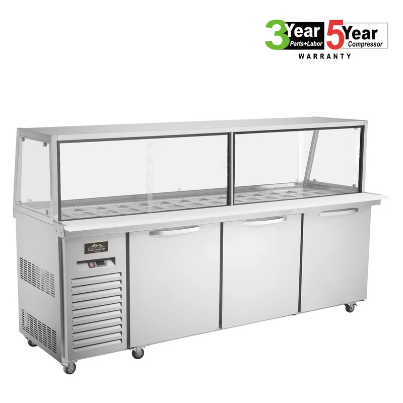 Sub-equip, CUSC-84G, 84"Prep Table Refrigerator with Sneeze Glass-3 doors