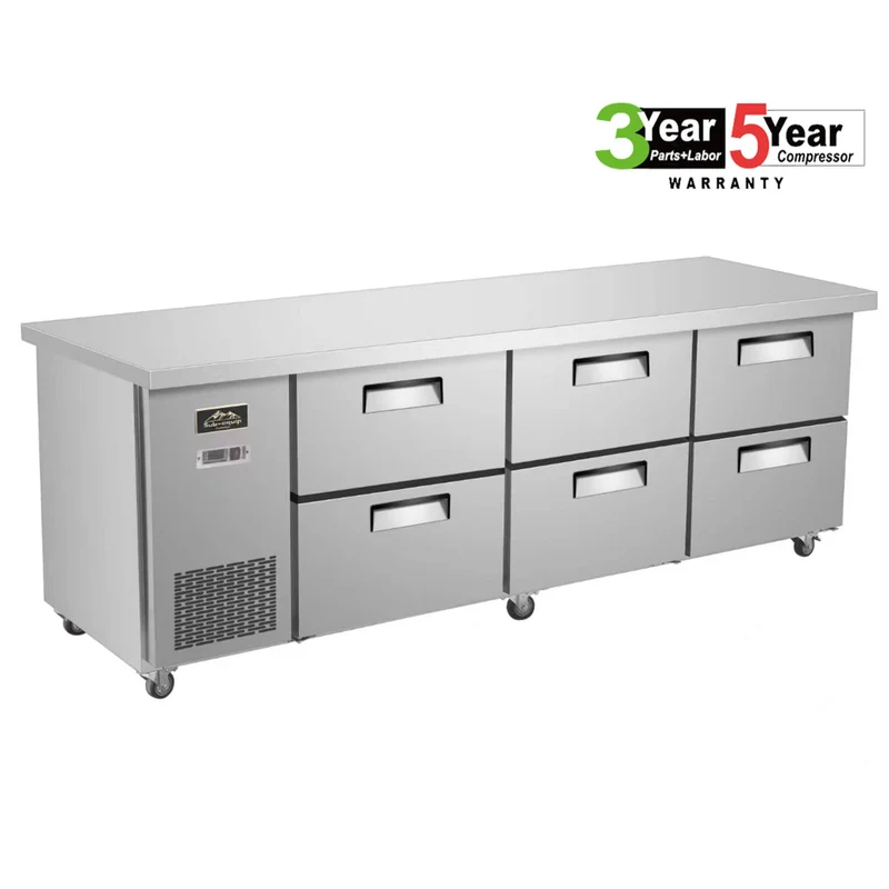 Sub-equip CUSC-84-6D, 84" Stainless Steel Undercounter Refrigerator/Cooler with side Mounted Compressor and 6 drawers