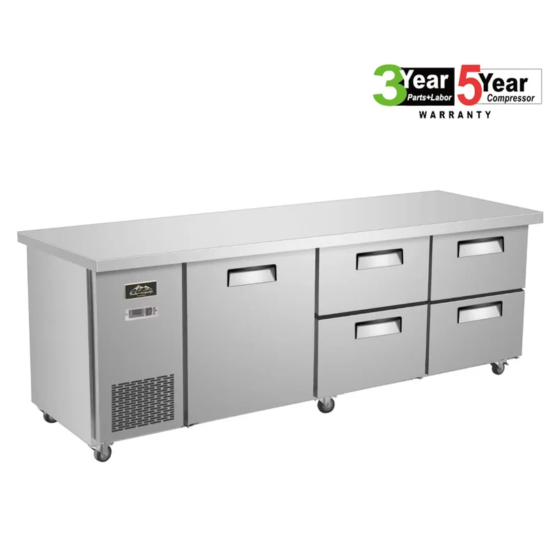 Sub-equip CUSC-96F-4D, 96" Stainless Steel Undercounter Freezer with side Mounted Compressor and 4 drawers