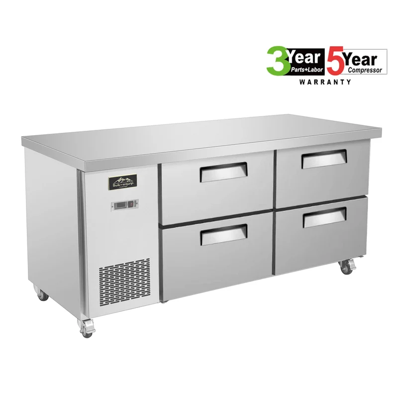 Sub-equip CUSC-72F-4D, 72" Stainless Steel Undercounter Freezer with side Mounted Compressor and 4 drawers