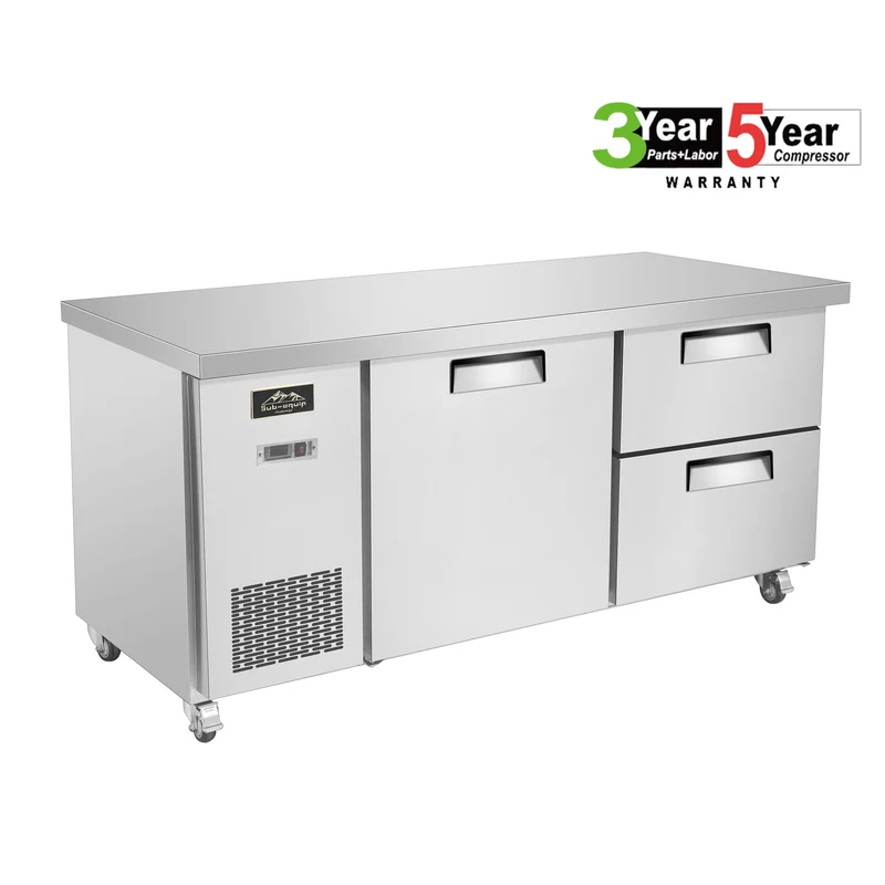 Sub-equip CUSC-72F-2D, 72" Stainless Steel Undercounter Freezer with side Mounted Compressor and 2 drawers
