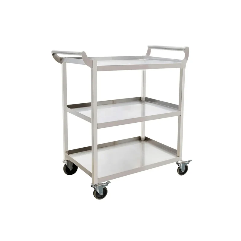 Chefco, SST-3, 304 Stainless Steel Bus Carts, With Double Handles, 33" Wide (25.4" / 32.68"x 16.2" x 35.2"H)