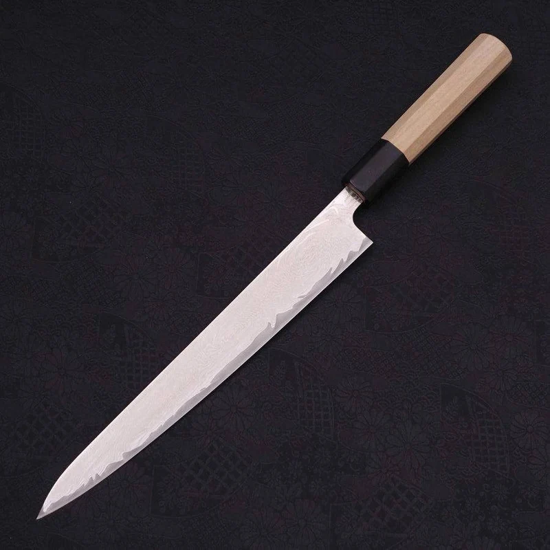 MUSASHI Sujihiki AUS-10 Wave Damascus Buffalo Magnolia Handle 240mm (372-240)