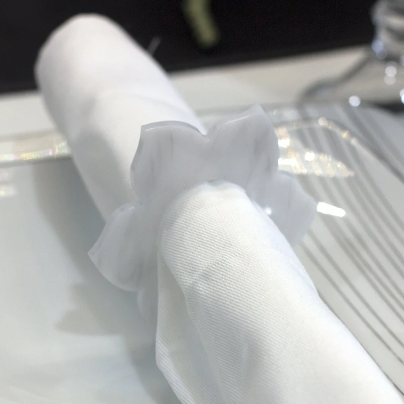 Waterdale Flower Napkin Ring, Marble, Set of 4