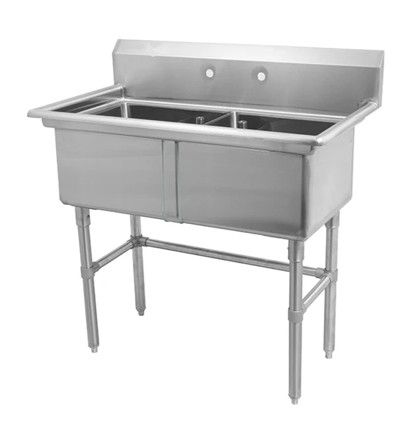 Metal 304, S2C202014-316, 16-Gauge 304 Stainless Steel Two Compartment Sink, No Drainboards (46" x 26" x 43.2")
