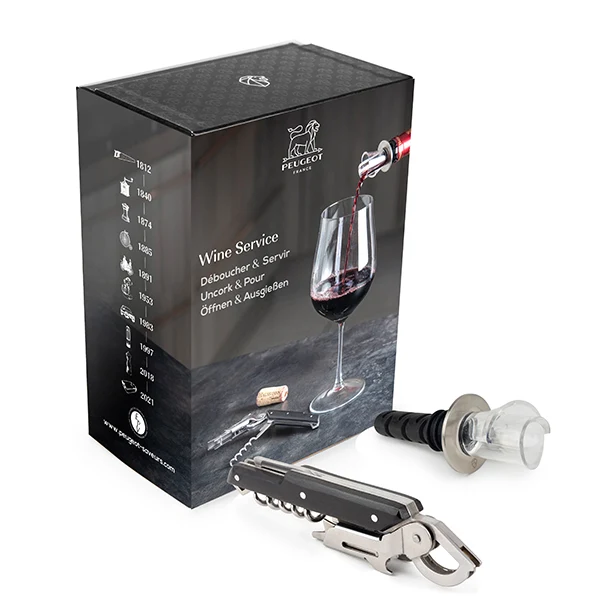Coffret Wine Service - tire-bouchon Clavelin noir + bec verseur Arum Peugeot