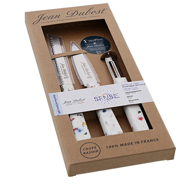 Set 3 couteaux de cuisine inox Sense® manche en plastique recyclé Jean Dubost