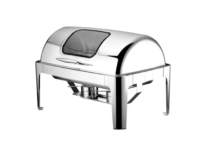 Sub-equip,KS-723G,9 L, Mirror Finish Full Size Rectangular Stainless Steel Roll Top Chafer with Visble Windows Cover