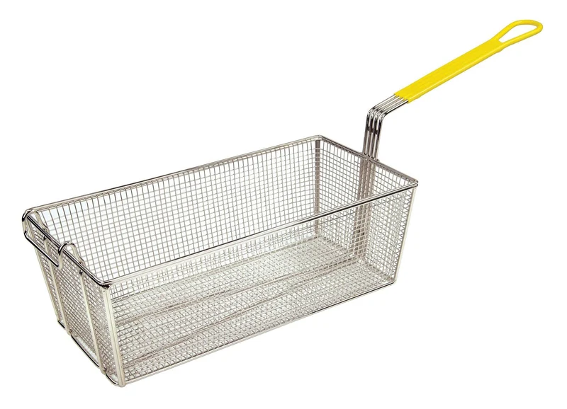 Sub-equip,SE-FB-40S, Stainless steel Fry Basket with 12" Yellow Handle (17"L x 8-1/4"W x 6"H)
