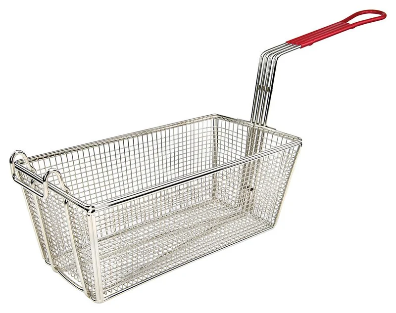 Sub-equip,SE-FB-25S, Stainless Steel Fry Basket with Red Handle (12-7/8"L x 6-1/2"W x 5-3/8"H)