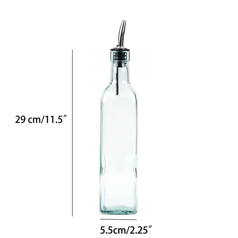 Square Tall Glass Bottle W/Stainless Steel Pourer Spout