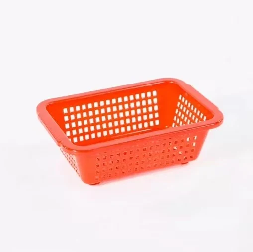 CHEFCO,RD21, Plastic Square Vegetable Wash Baskets (Small Grid)-Red-9.2"L x 6.3"W x3"H