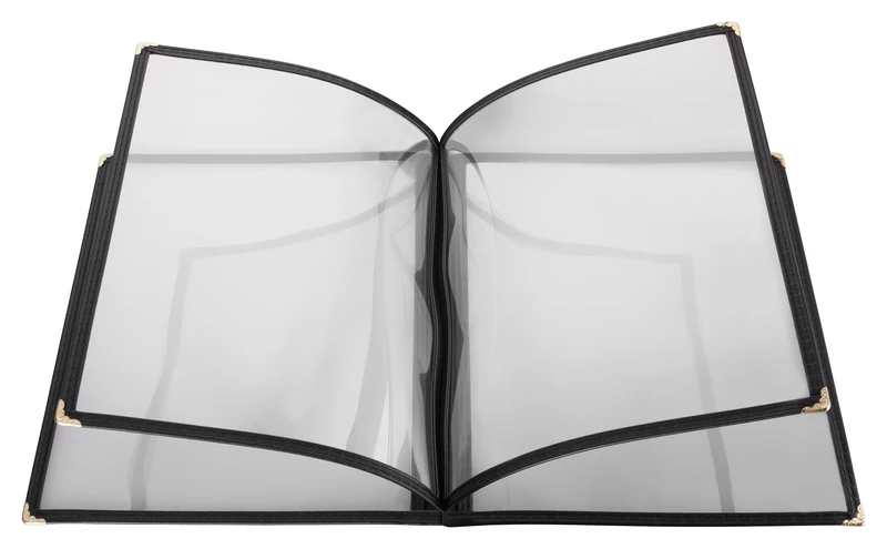 Chefco, PMC-4P - Menu Cover, Four Page, Black, fits 8-1/2" x 11" paper