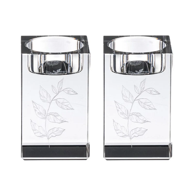 Waterdale Laser Engraved Crystal Tea Light Holders, Black Base, Fire-Safe