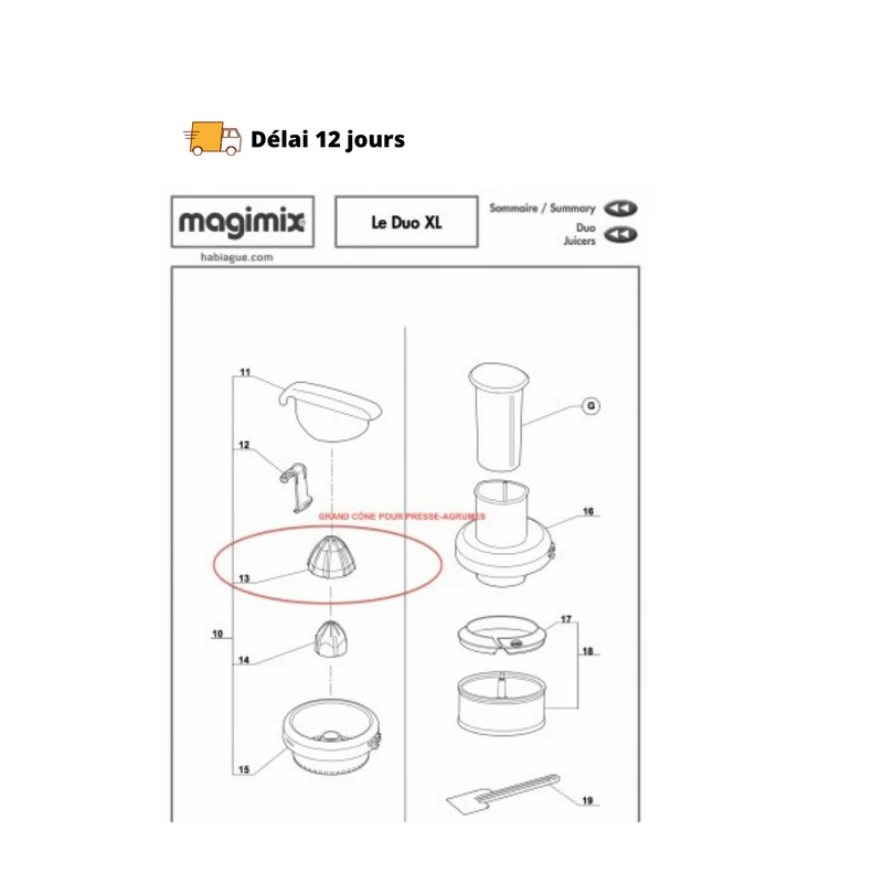 Grand cône pour presse agrumes Le Duo XL Magimix