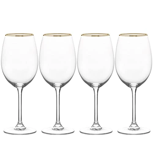Mikasa Julie Set of 4 White Wine Glasses, Gold Rim