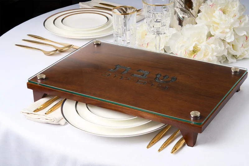 Godinger Walnut Wood Raised Challah Board, Glass Top