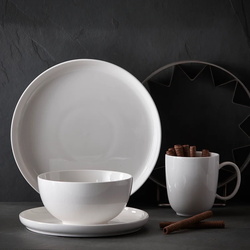 Trudeau - Mercerie Round Fine Porcelain, 16 Pc Dinnerware Set Service for 4