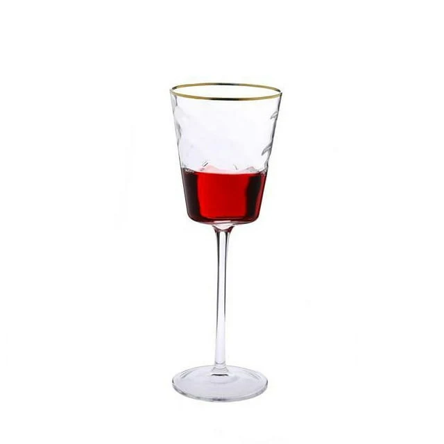Classic Touch Pebbled Texture Stemmed Wine Glasses Gold Rim, Set of 6