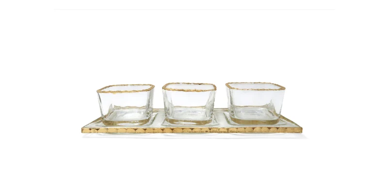 Classic Touch Vivience Fol 3 Bowl Relish Dish on Tray w/ Gold Rim