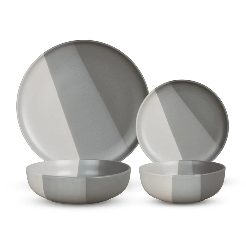 Godinger Stoneware Piermont Grey 16 Piece Dinnerware Set, Service for 4
